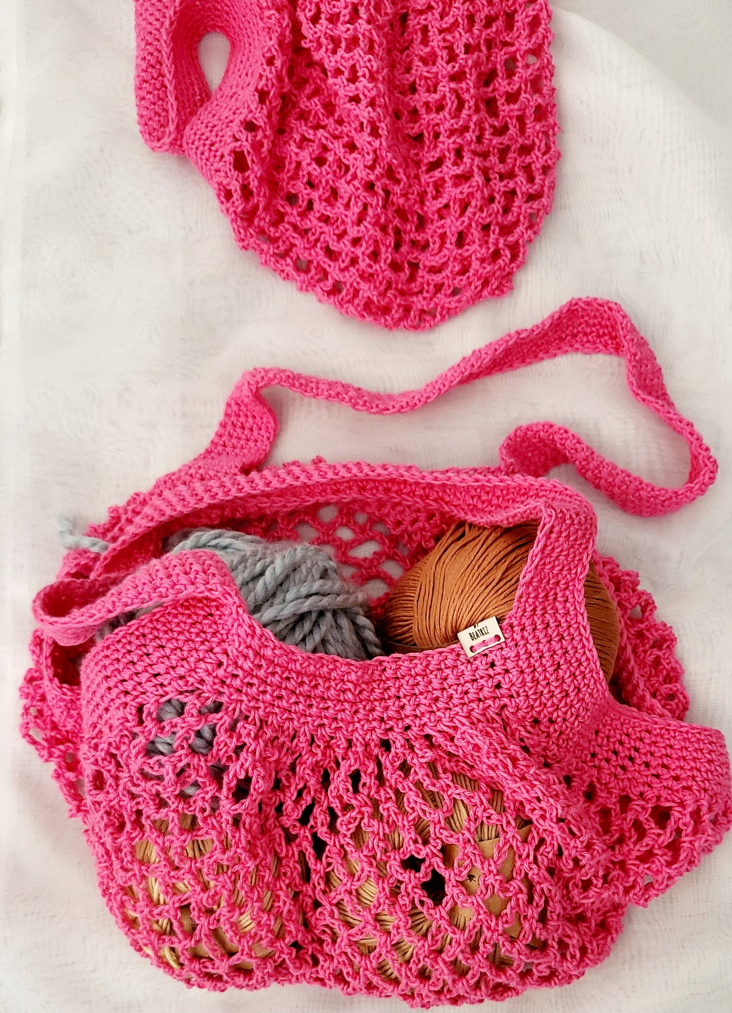 Reusable Cotton Mesh Bag - Hand-Crocheted Beach Tote - Made in Canada