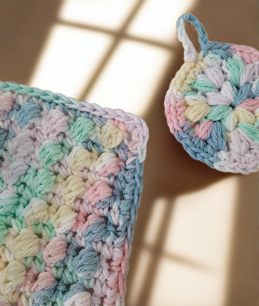 Set of 2 - Crochet Bath Set | Washcloth & Face Scrubby | Spa & Body Care