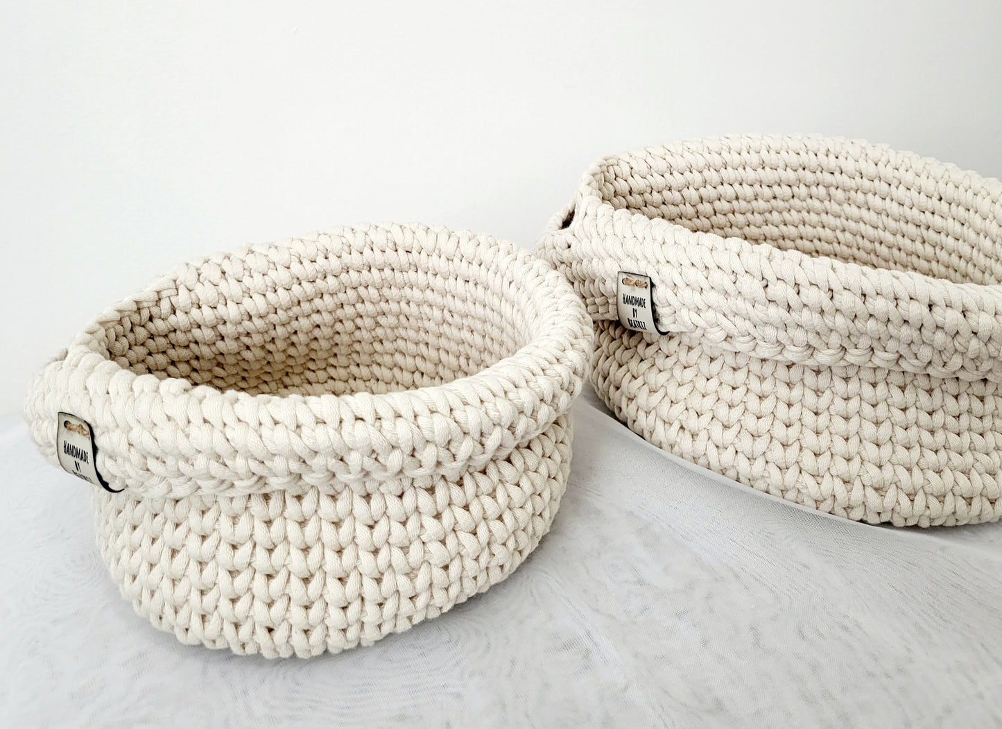 Crocheted Basket with Handle - Set of two Baskets - Hanging Storage Basket  – Basket Organizer