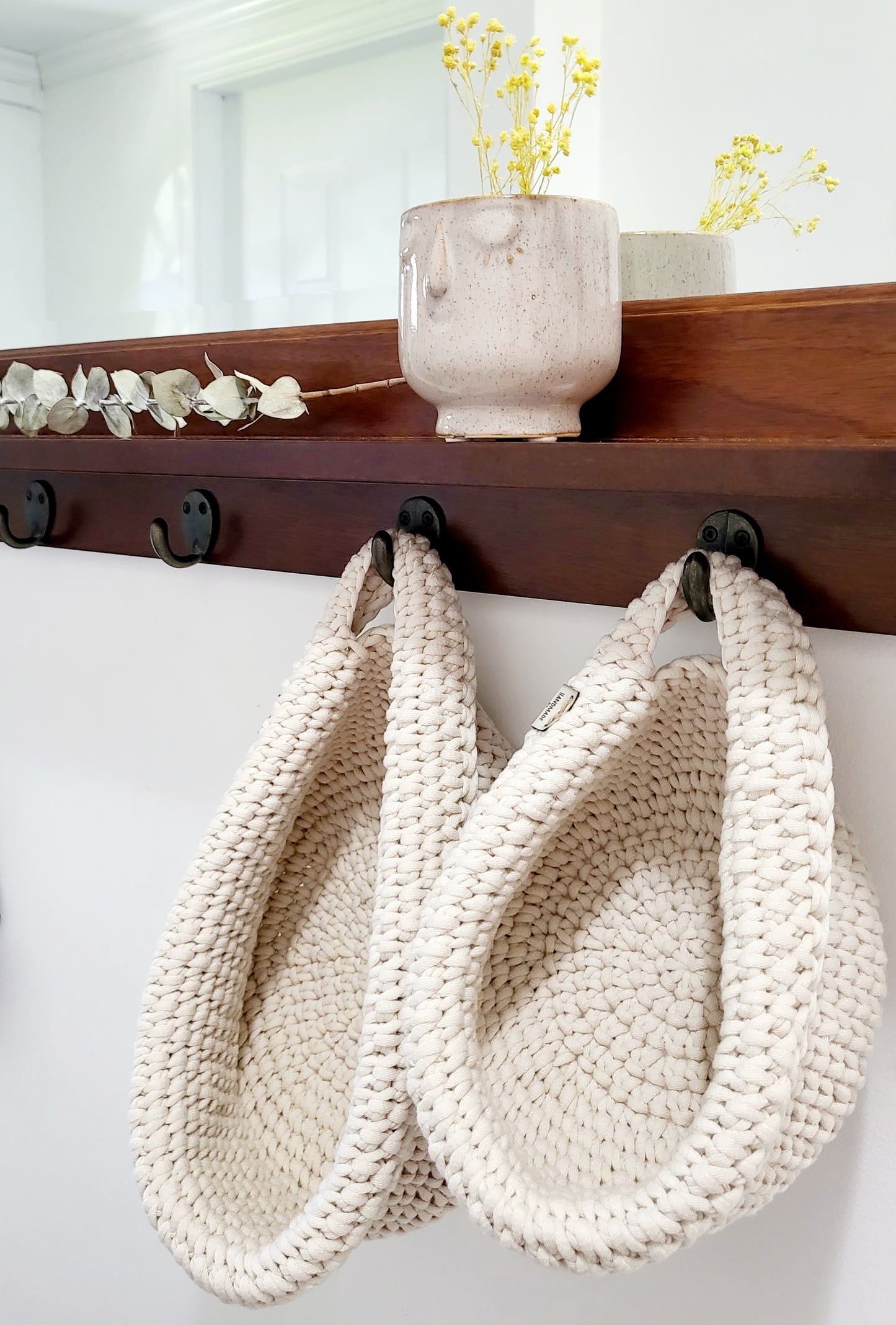 Crocheted Basket with Handle - Set of two Baskets - Hanging Storage Basket  – Basket Organizer