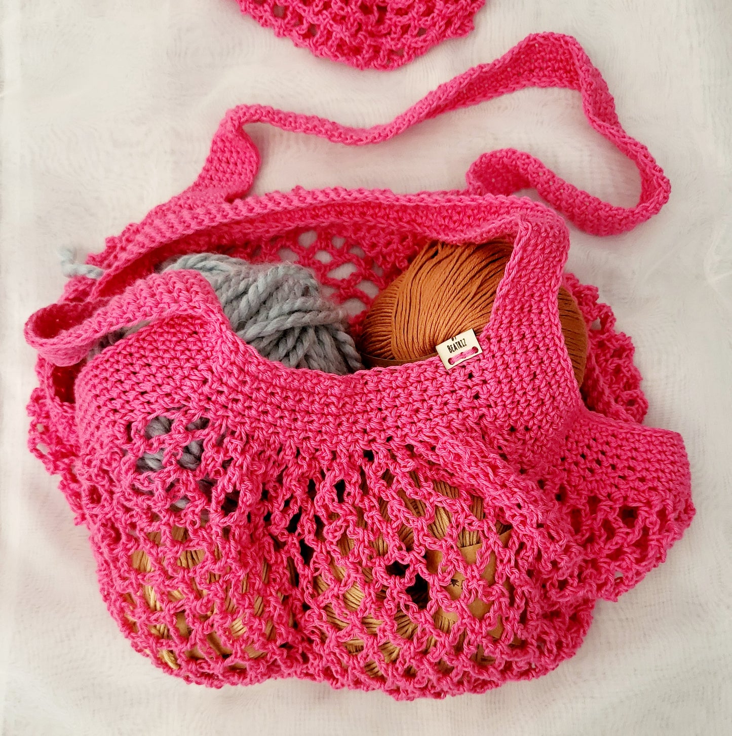 Reusable Cotton Mesh  Bag, Crocheted Beach Bag, Net Shopping  Bag