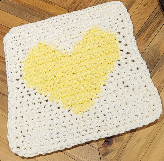 Handmade Cotton Dishcloth – Yellow Heart Design - Made in Canada