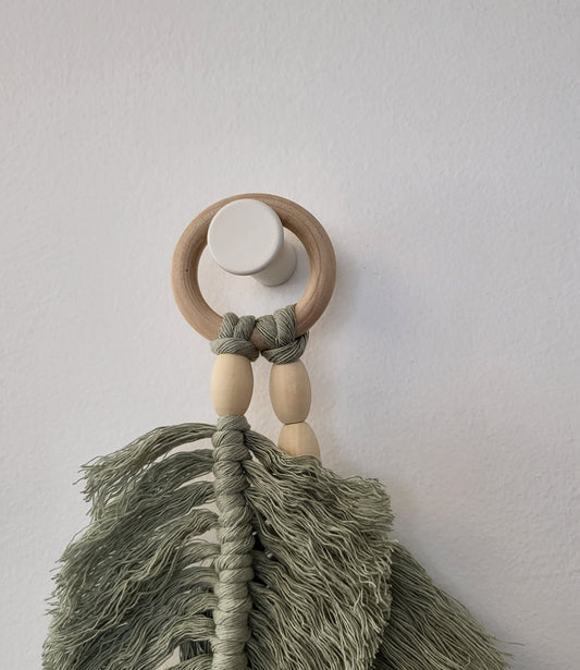 Feather Macrame Wall Hanging – 2 Leaf Design on Wooden Ring - Made in Canada