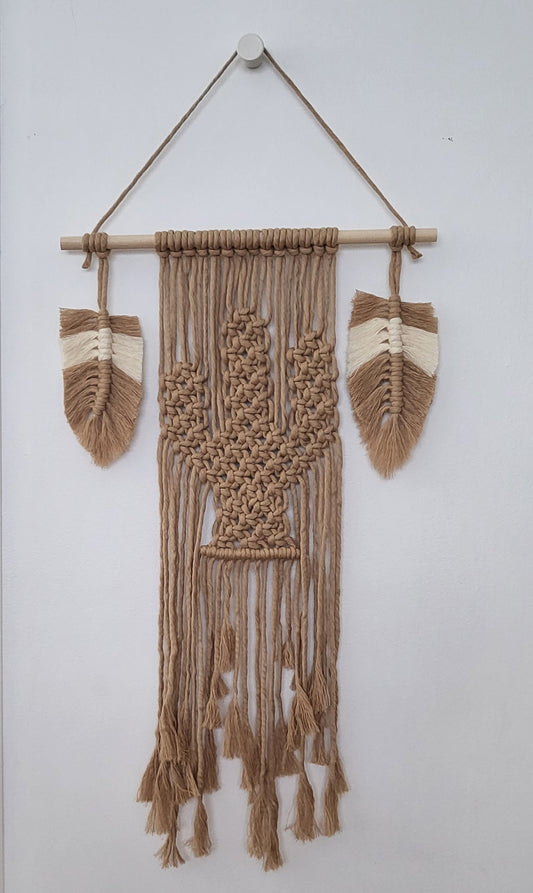 Arizona Cactus & Feathers Macramé Wall Hanging – Boho Macrame Decor - Made in Canada