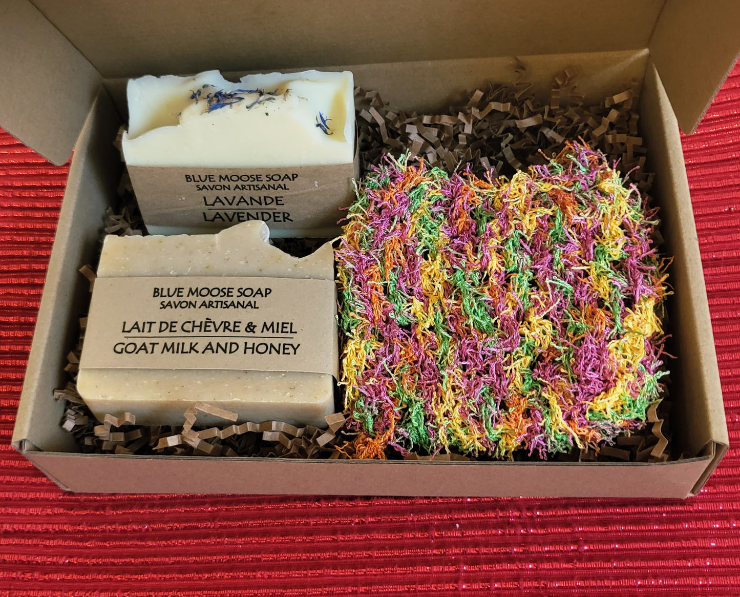 Made in Canada Gift Box – Vegan Soaps & Crochet Soap Scrubber Bag