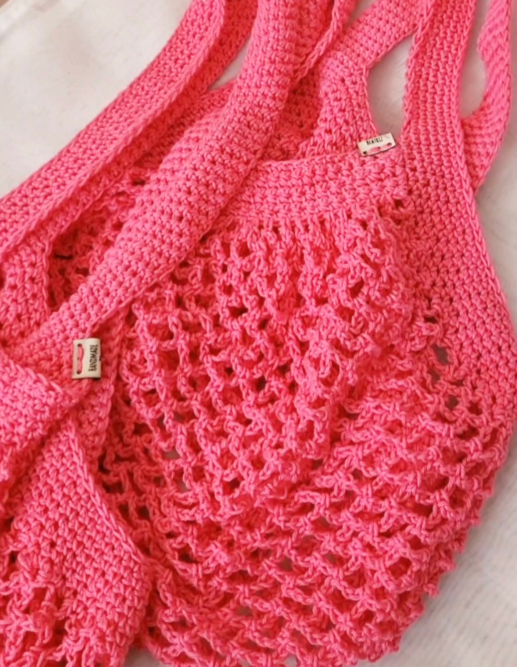 Reusable Cotton Mesh  Bag, Crocheted Beach Bag, Net Shopping  Bag