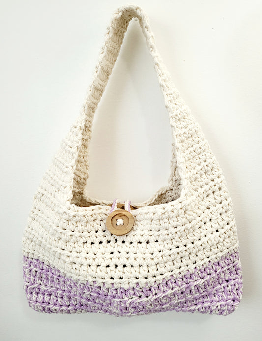 Hand-Crocheted Cotton Shoulder Bag - Minimalist Crochet Tote - Handmade Everyday Bag